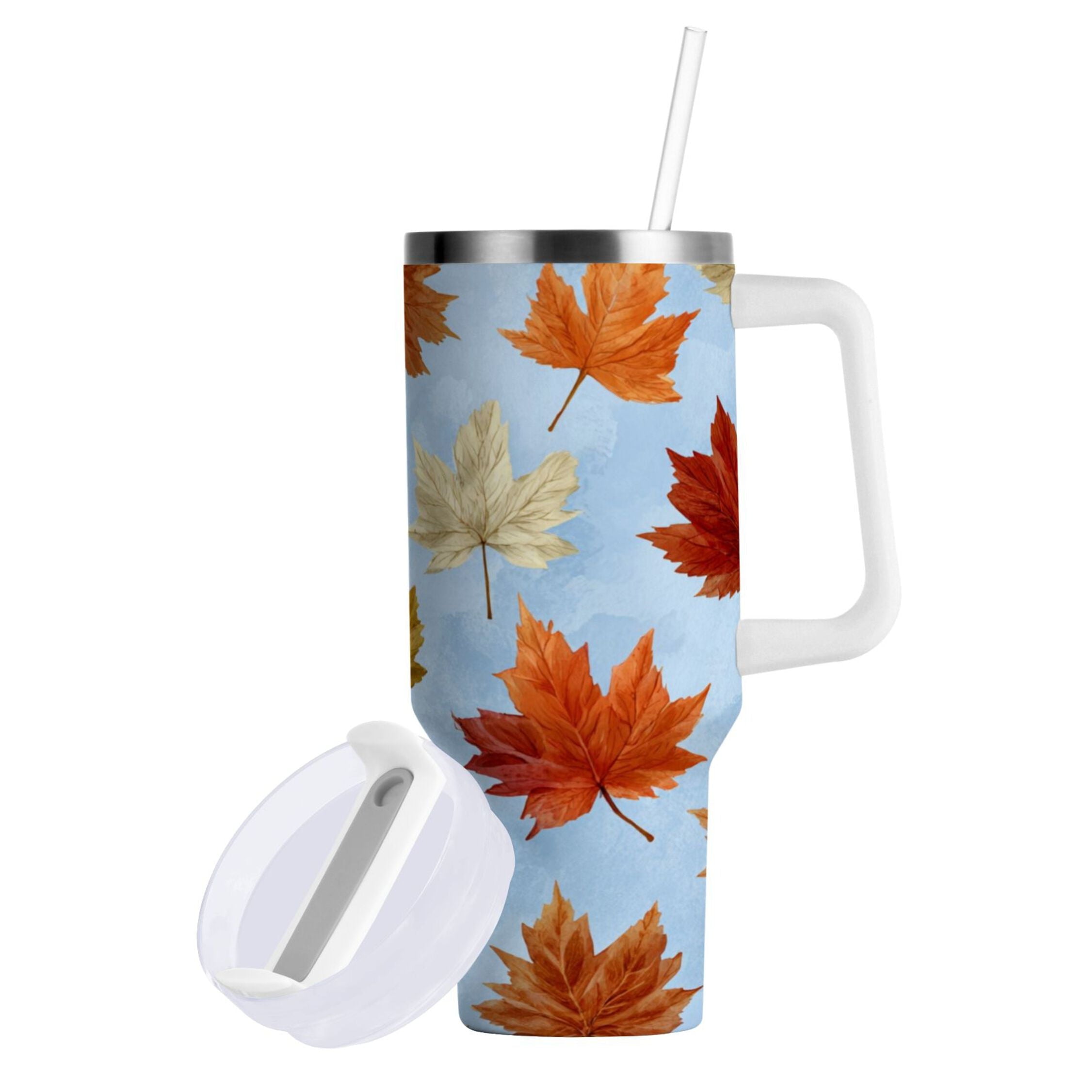 30 oz Insulated Stainless Steel Tumbler Double Wall Stainless Steel Tumbler with 2-Way Drinking Autumn Maple Leaves [R5M3]