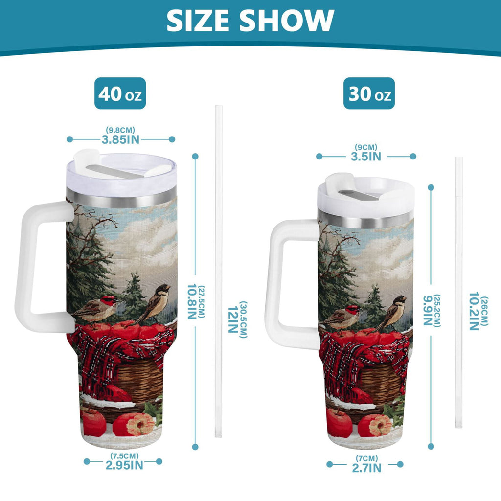 30 oz Insulated Stainless Steel Tumbler Double Wall Stainless Steel Tumbler with 2-Way Drinking Apples and Baskets [1O9M]