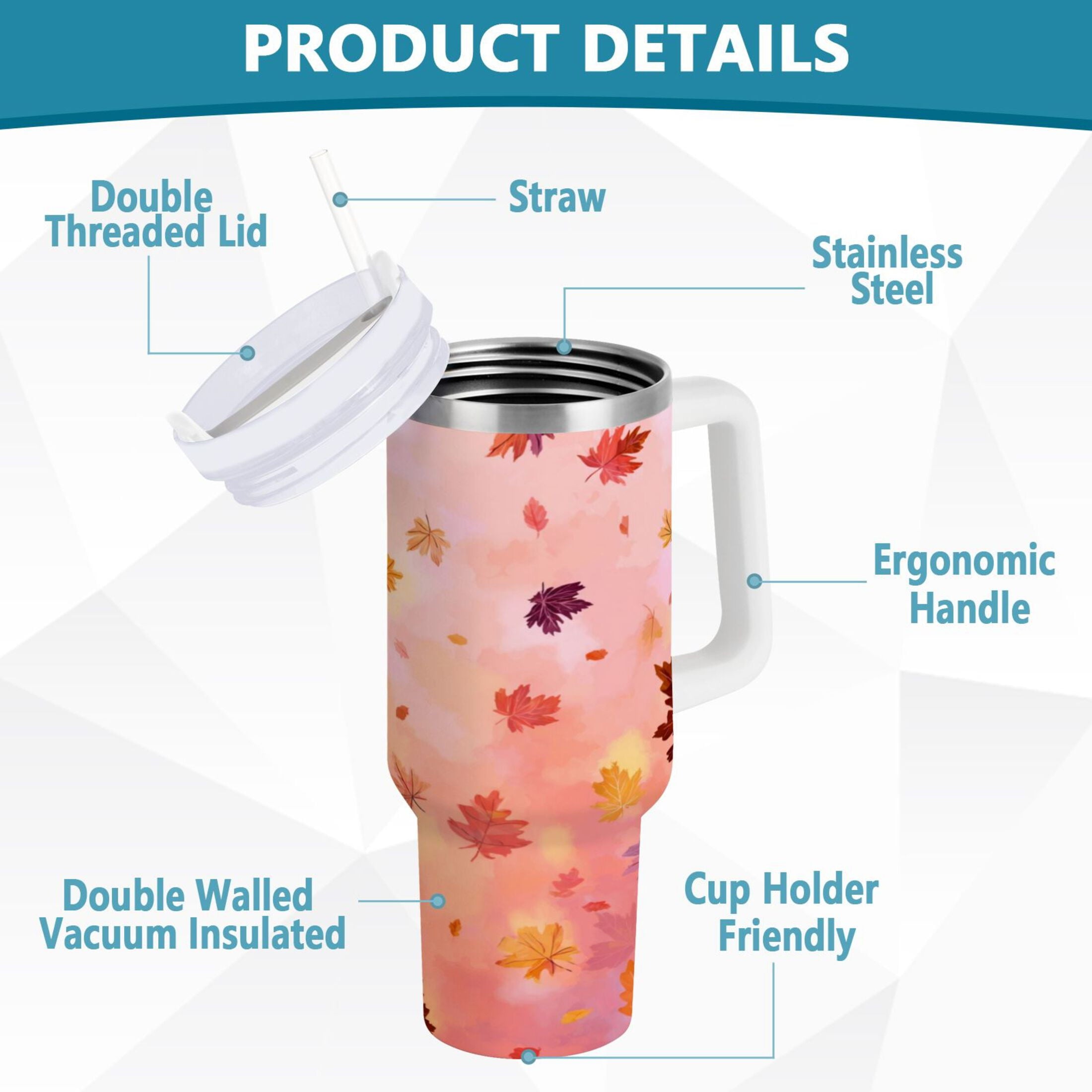 30 oz Insulated Stainless Steel Tumbler Double Wall Stainless Steel Tumbler with 2-Way Drinking Autumn Leaves Falling [ZOQ4]