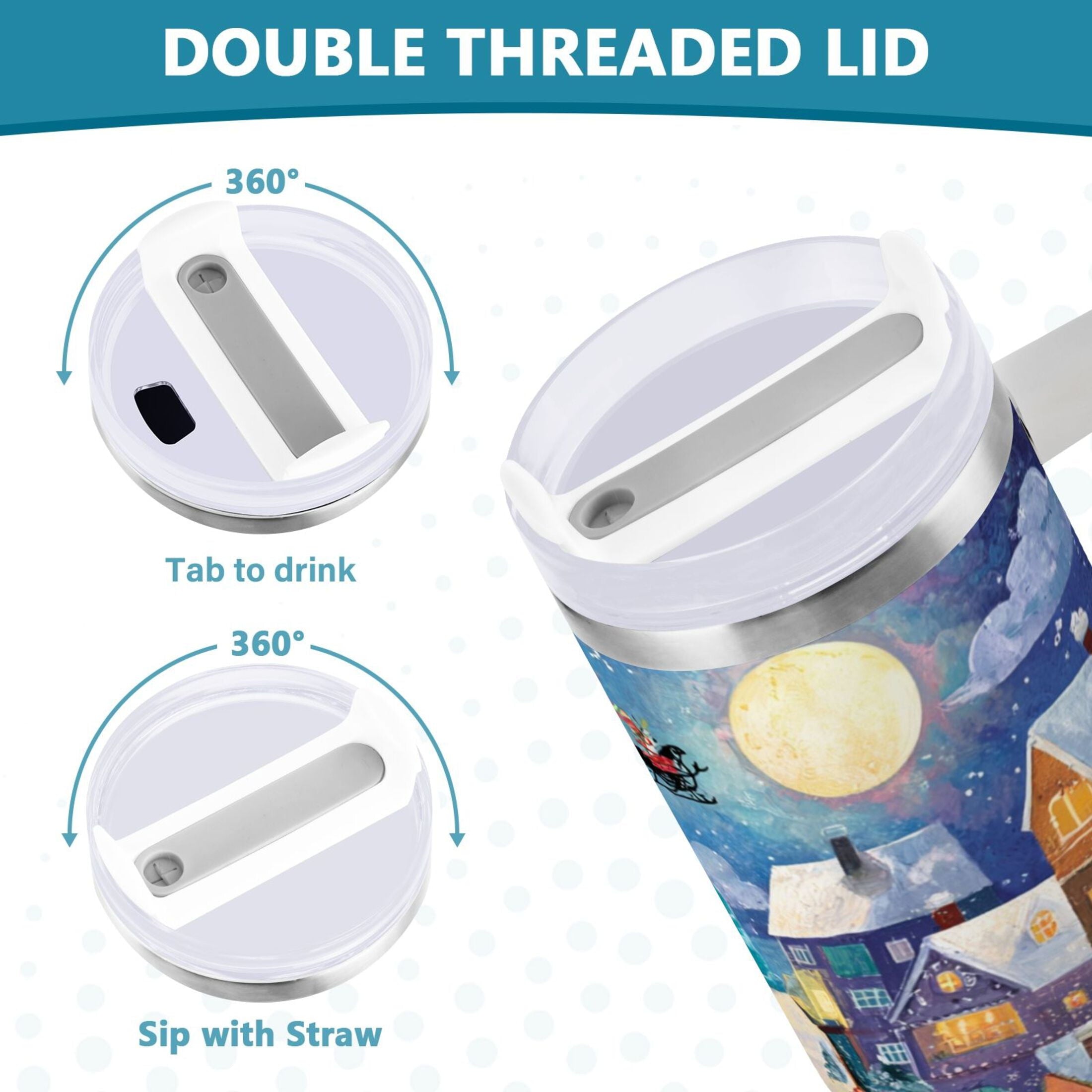 30 oz Insulated Stainless Steel Tumbler Double Wall Stainless Steel Tumbler with 2-Way Drinking Charming Christmas Scene [0ZW1]