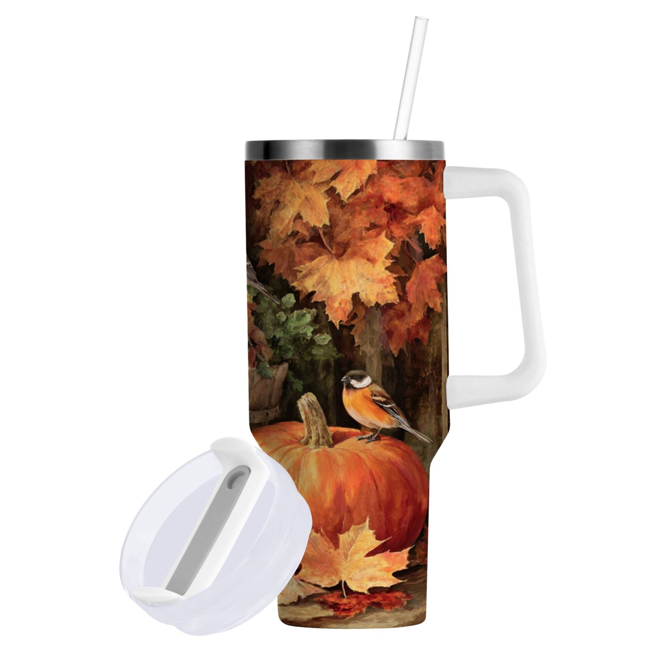 30 oz Insulated Stainless Steel Tumbler Double Wall Stainless Steel Tumbler with 2-Way Drinking Beautiful Fall Scene [PTCN]