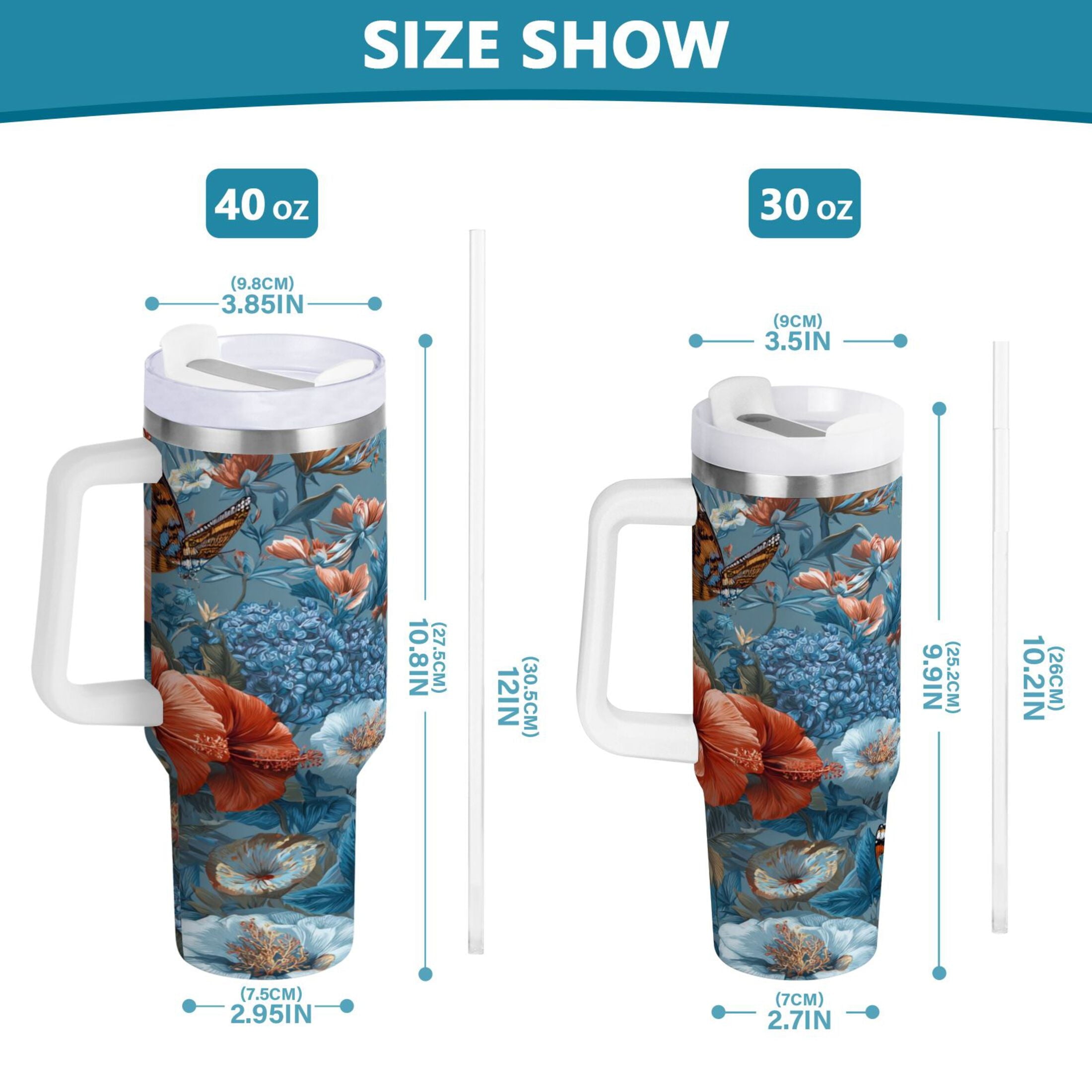 30 oz Insulated Stainless Steel Tumbler Double Wall Stainless Steel Tumbler with 2-Way Drinking Birds and Flowers [JKCJ]