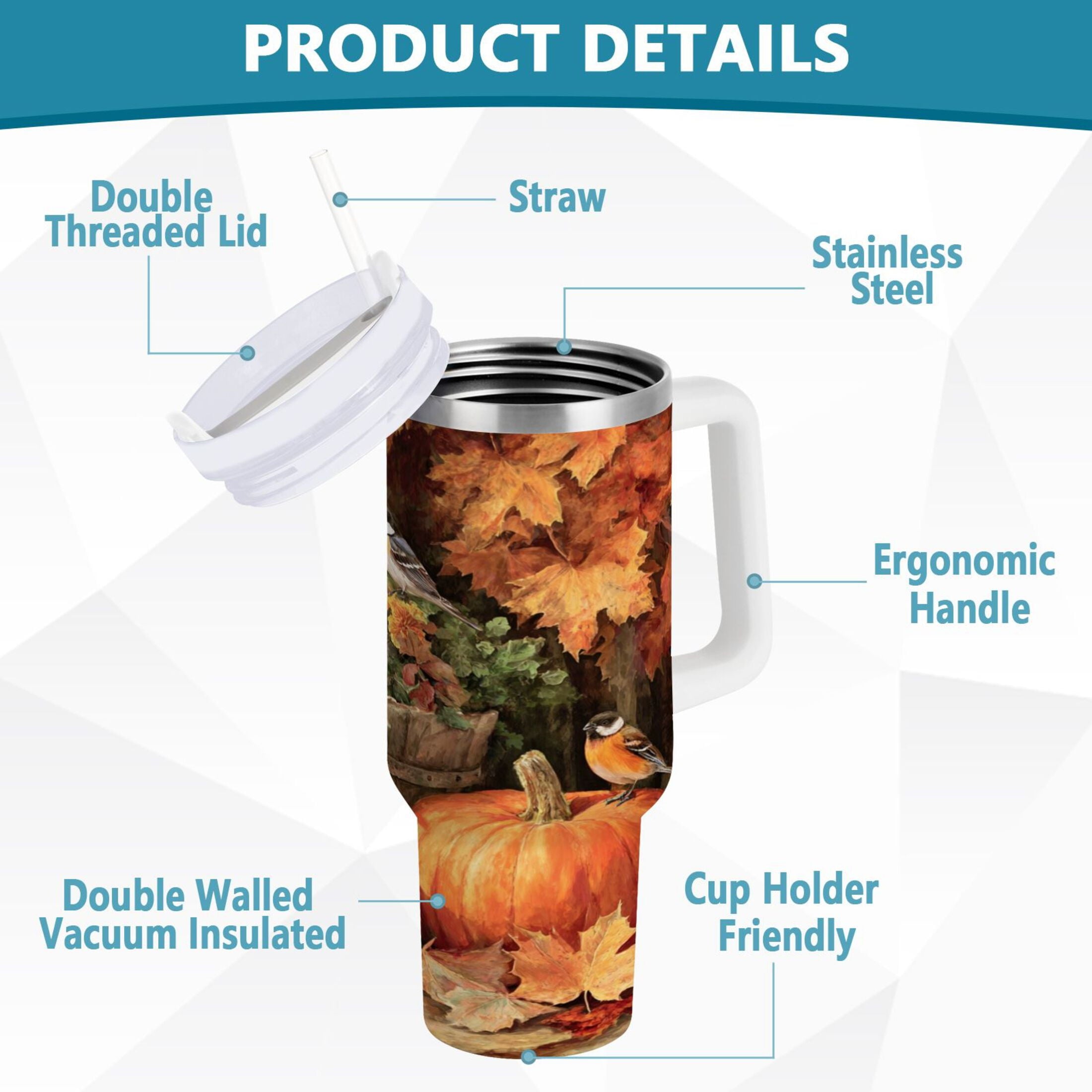 30 oz Insulated Stainless Steel Tumbler Double Wall Stainless Steel Tumbler with 2-Way Drinking Beautiful Fall Scene [PTCN]
