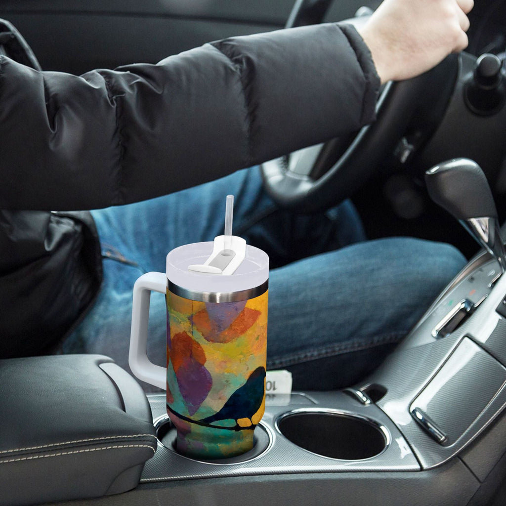 30 oz Insulated Stainless Steel Tumbler Double Wall Stainless Steel Tumbler with 2-Way Drinking Birds on A Wire [23H2]