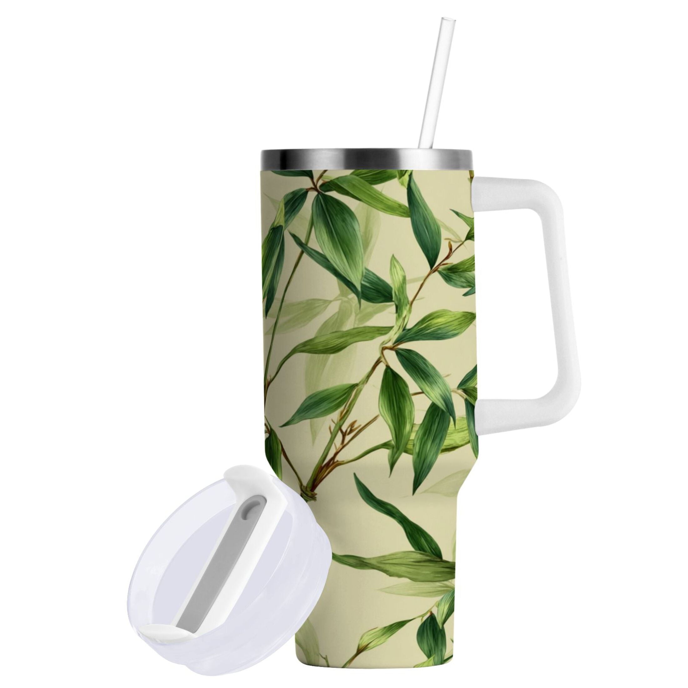 30 oz Insulated Stainless Steel Tumbler Double Wall Stainless Steel Tumbler with 2-Way Drinking Bamboo Pattern [UUR3]