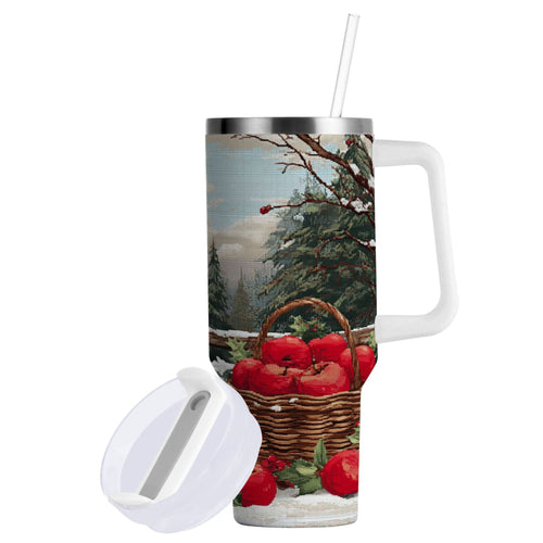 30 oz Insulated Stainless Steel Tumbler Double Wall Stainless Steel Tumbler with 2-Way Drinking Apples and Baskets [1O9M]