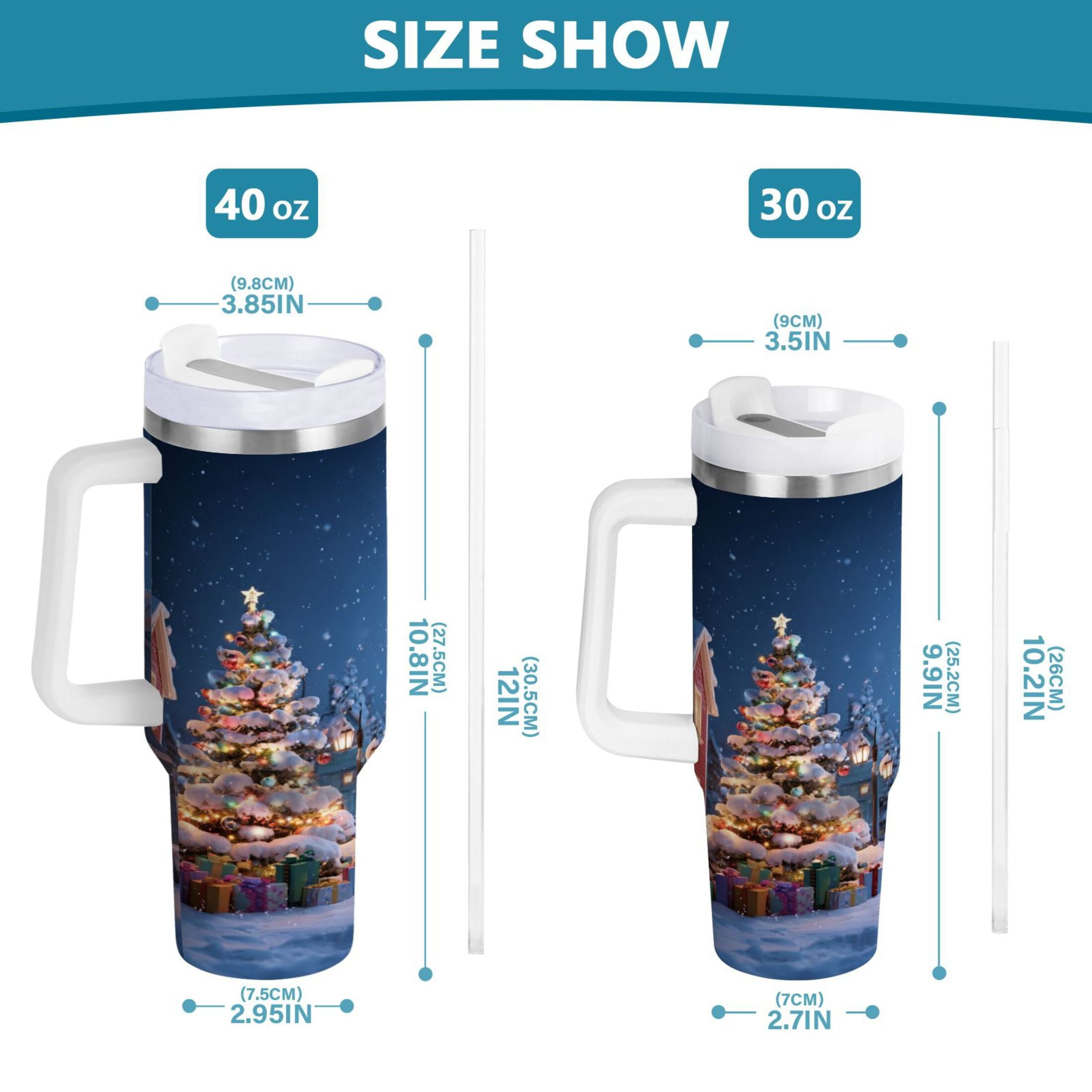 30 oz Insulated Stainless Steel Tumbler Double Wall Stainless Steel Tumbler with 2-Way Drinking Christmas Night Scene [2TZG]