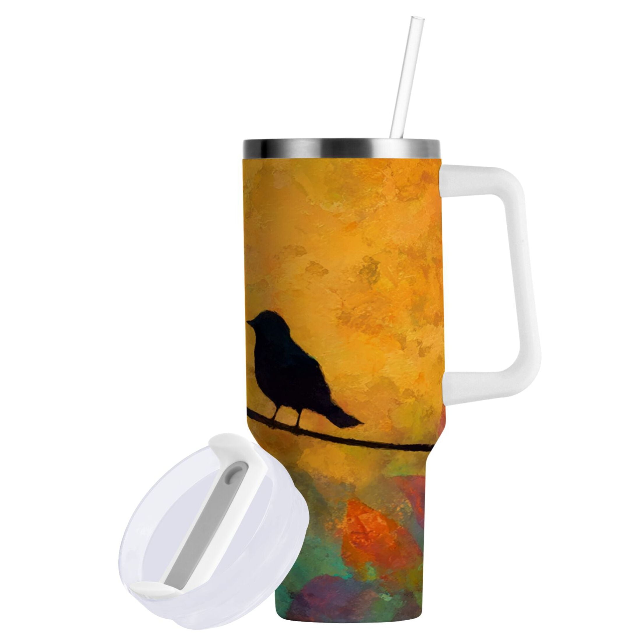 30 oz Insulated Stainless Steel Tumbler Double Wall Stainless Steel Tumbler with 2-Way Drinking Birds on A Wire [23H2]