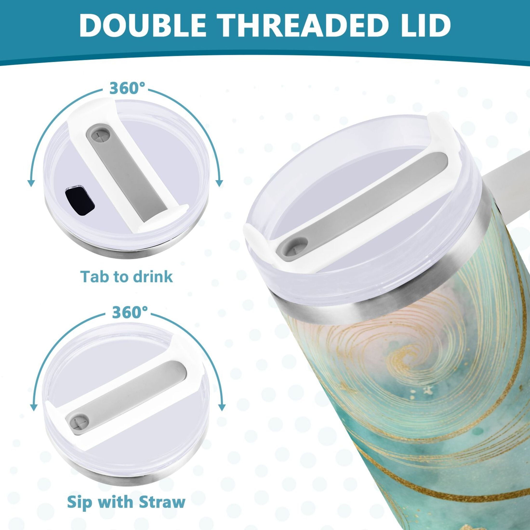30 oz Insulated Stainless Steel Tumbler Double Wall Stainless Steel Tumbler with 2-Way Drinking Beautiful Swirling Lines [JMZC]